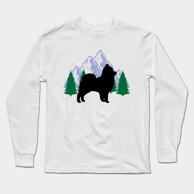 pomeranian dog silhouette mountain tree christmas Long Sleeve T-Shirt by T-shirt verkaufen